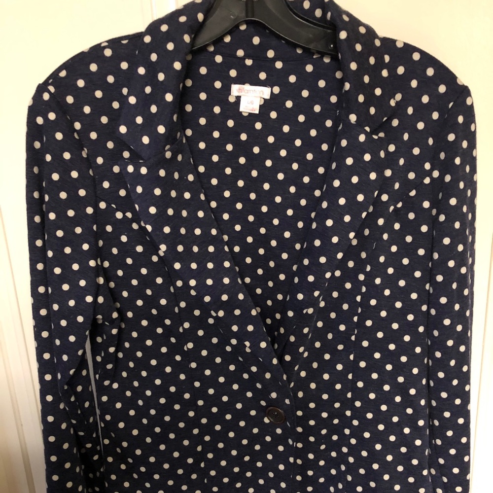 Women’s blue and white polkadot blazer size large